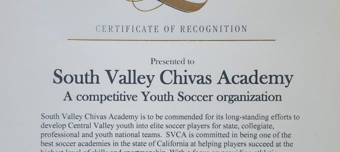 Chivas honored by California Senator and State Assembly member.